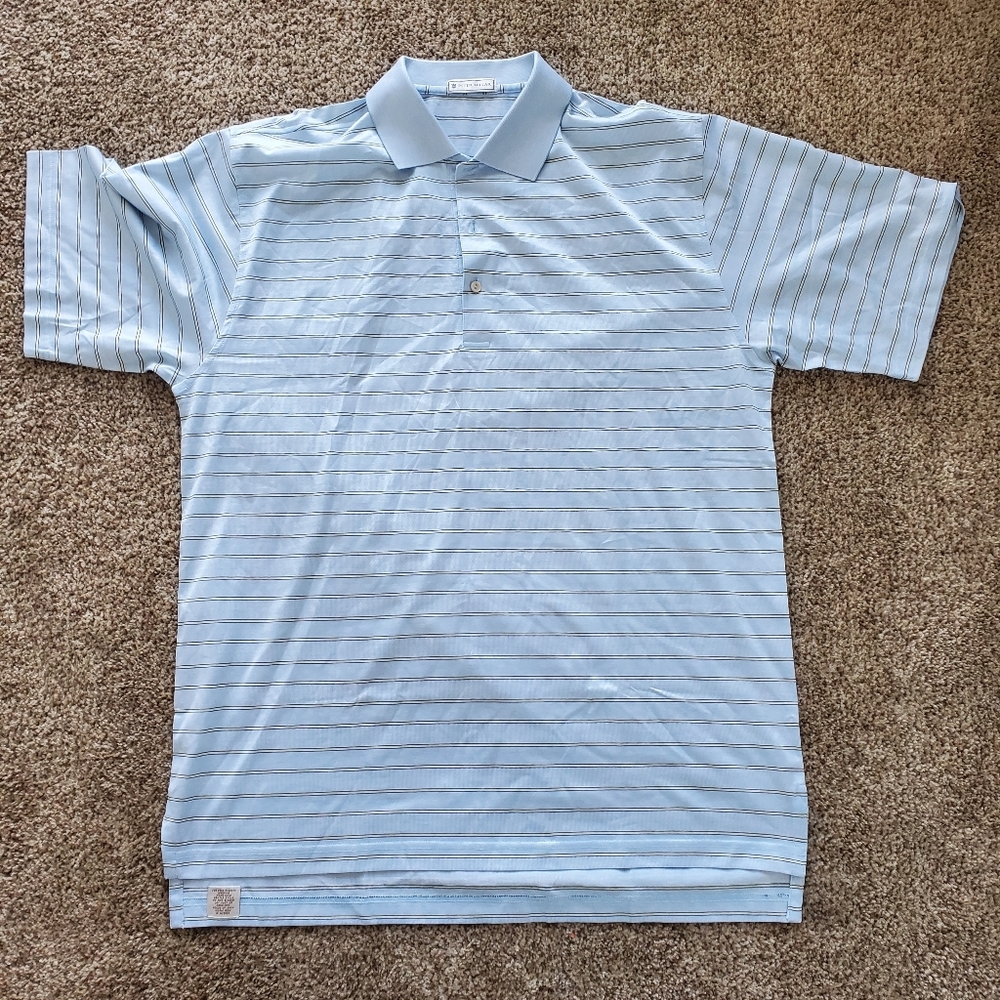 Peter Millar Polo Shirt Men's Large Light Blue Striped Golf Korea